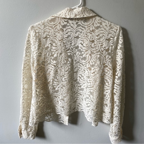 ZARA Cream Ivory Lace Button Down Polo Jacket size XS - Picture 5 of 11